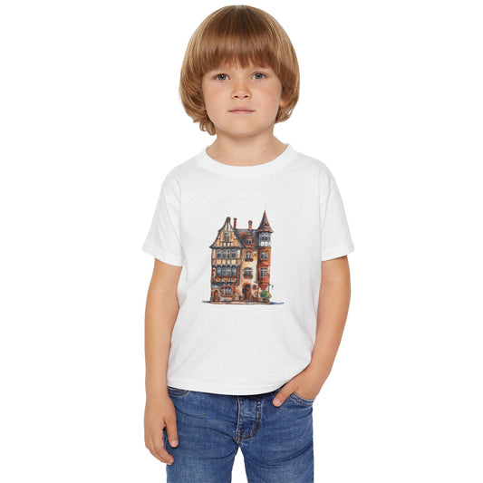 Toddler T-Shirt with Charming House Design - Vintage England House Watercolor Art
