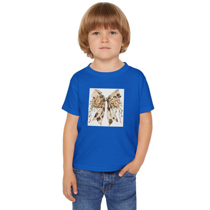 Toddler T-Shirt - Boho Farmhouse Floral Bow with Cow Spots - Adorable Cotton Tee for Kids