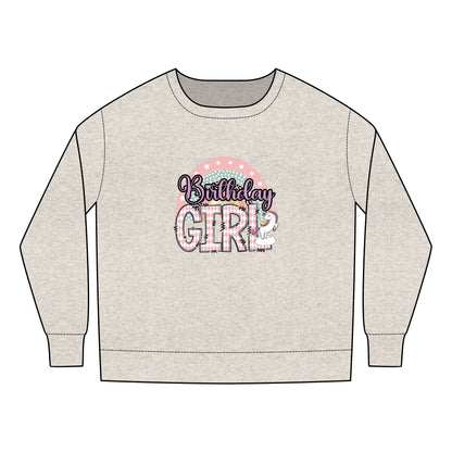 Toddler Sweatshirt - Chic Birthday Girl with Leopard Rainbow Clipart - Cute Celebration Apparel for Little Ones