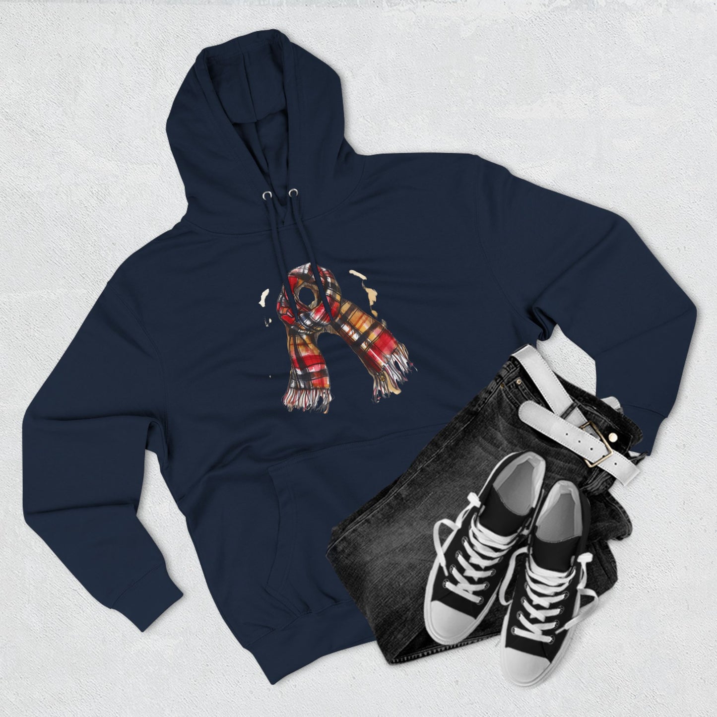 Three-Panel Fleece Hoodie - Classic British Plaid Scarf Design