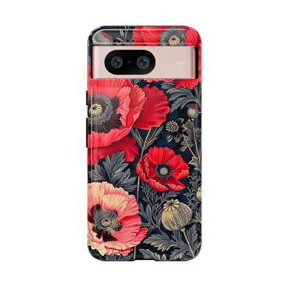 Floral Phone Case with Artistic Poppies, Tough Cases, Flower Design, Nature Lover Gift, Customizable Mobile Cover, Stylish Phone Accessories