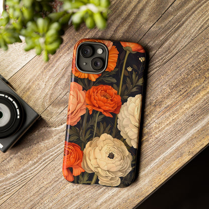 Floral Phone Case with Tough Protection, Blooming Ranunculus Design, Durable Cover, Gift for Flower Lovers, Eco-Friendly Phone Accessory