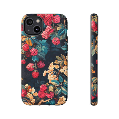 Floral Phone Case with Berry Design, Durable Phone Cover, Floral Print, Gift for Plant Lovers, Nature-Inspired Accessory