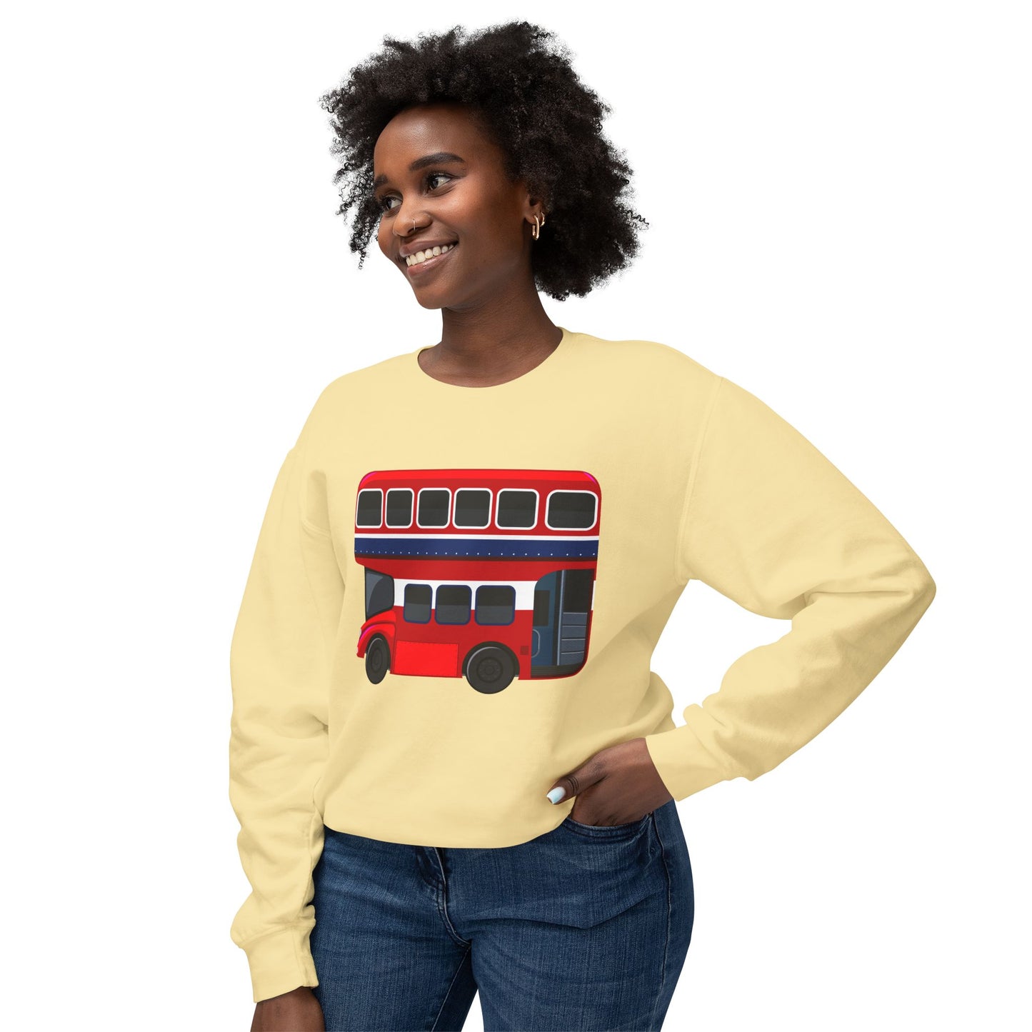 Unisex Lightweight Crewneck Sweatshirt - London Transport English Red Double-Decker Bus