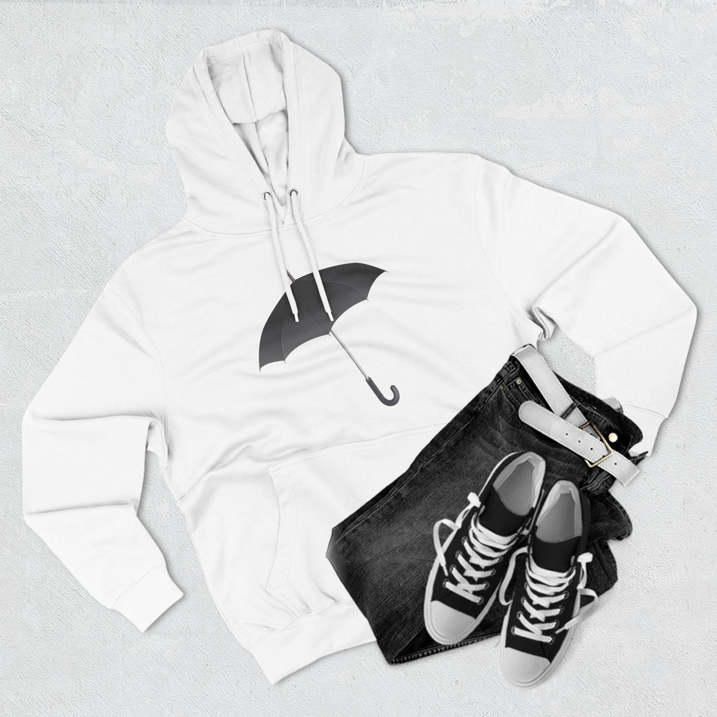 Three-Panel Fleece Hoodie - Regal Royal Umbrella - Elegant and Majestic