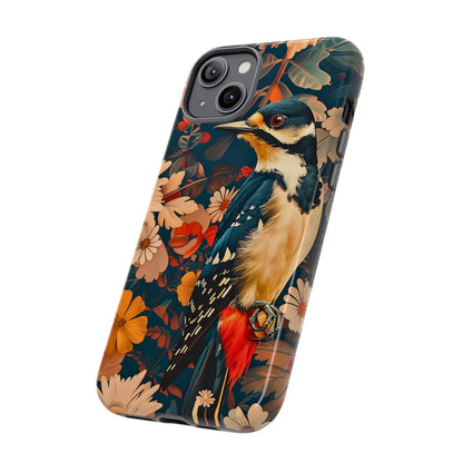 Artistic Bird Phone Case, Unique Tough Cases for Nature Lovers, Floral Design, Cute Gift, Customized Phone Accessories
