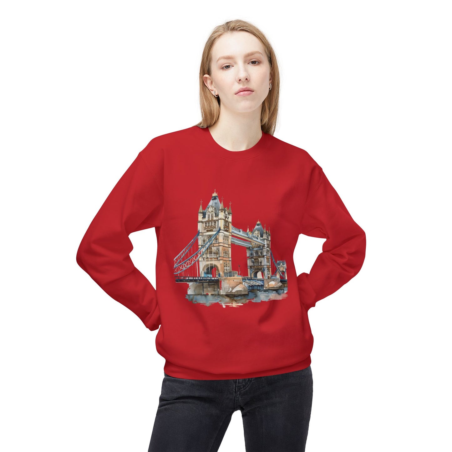 Unisex Midweight Softstyle Fleece Crewneck Sweatshirt - London Bridge - Iconic Landmark and Historical Beauty