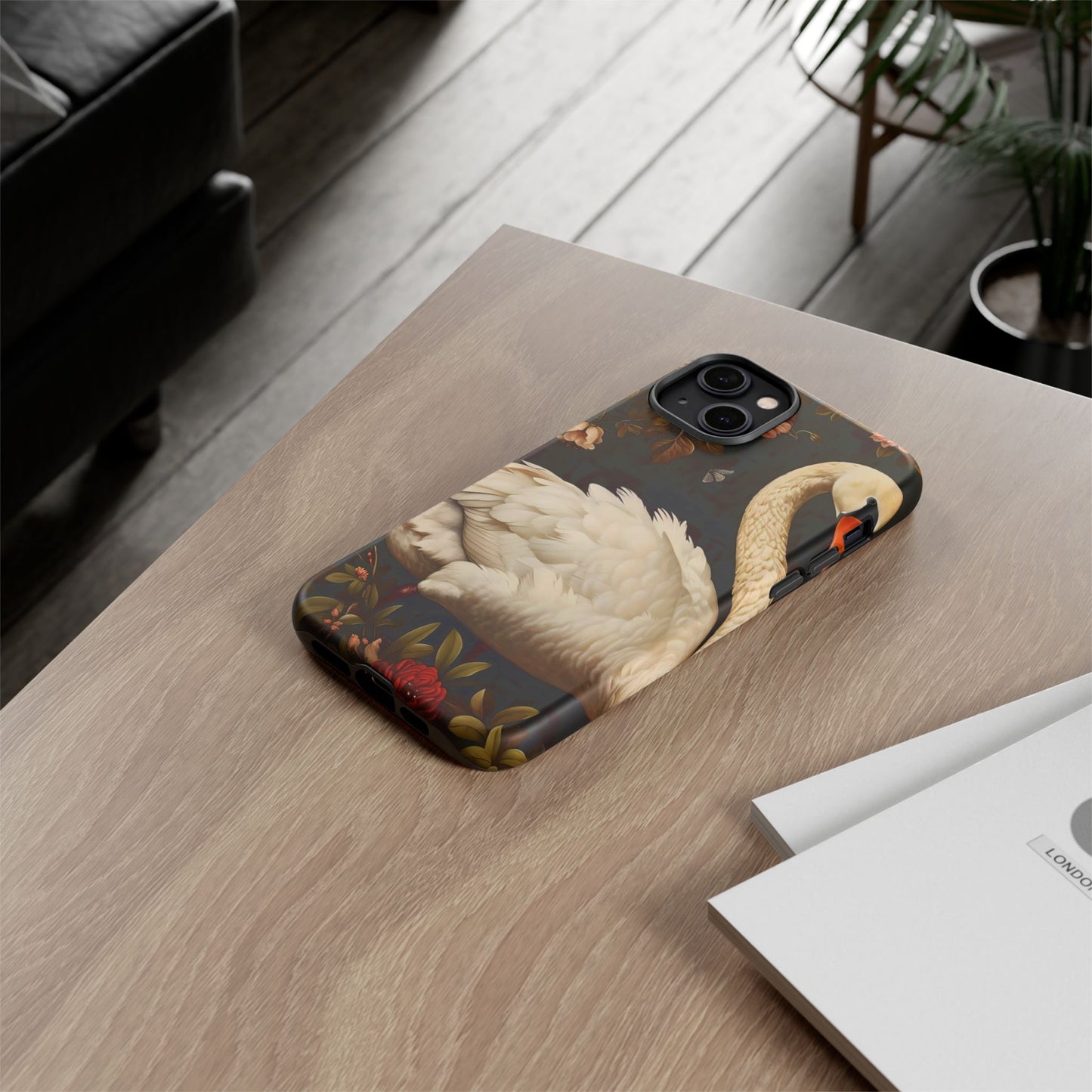 Elegant Swan Phone Case, Floral iPhone Cover, Tough Phone Case, Gift for Her, Nature Lover, Mother's Day, Birthday