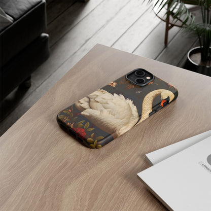 Elegant Swan Phone Case, Floral iPhone Cover, Tough Phone Case, Gift for Her, Nature Lover, Mother's Day, Birthday