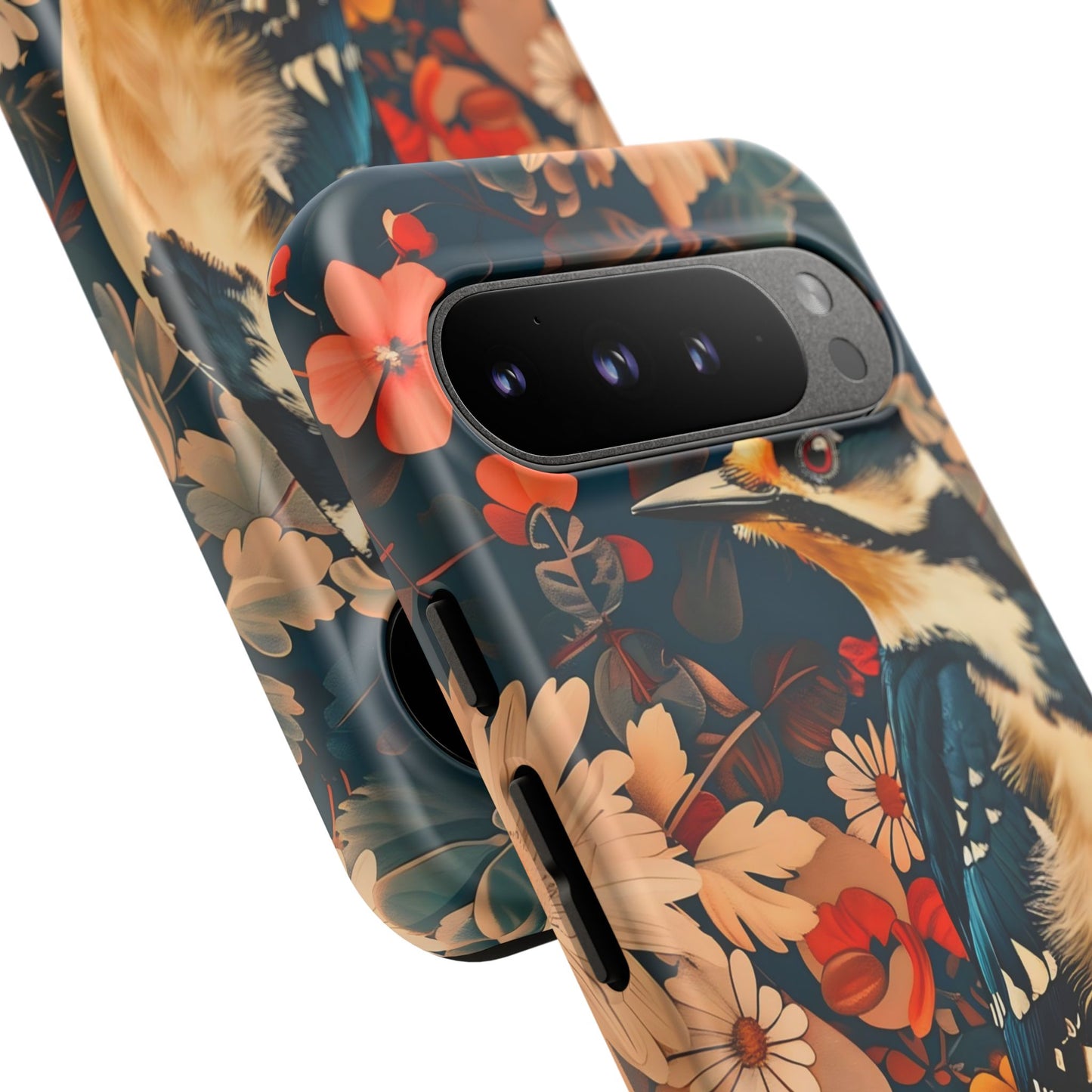 Artistic Bird Phone Case, Unique Tough Cases for Nature Lovers, Floral Design, Cute Gift, Customized Phone Accessories