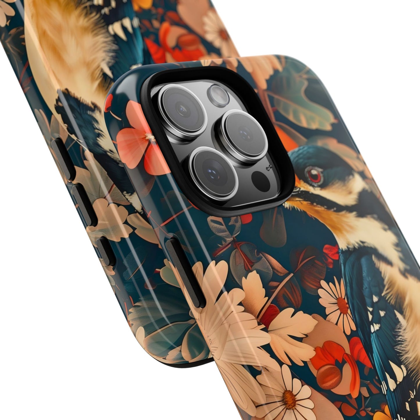 Artistic Bird Phone Case, Unique Tough Cases for Nature Lovers, Floral Design, Cute Gift, Customized Phone Accessories