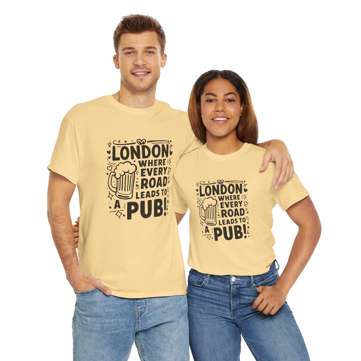 London Where Every Road Leads To Pub Soft-touch Unisex Heavy Cotton Tee