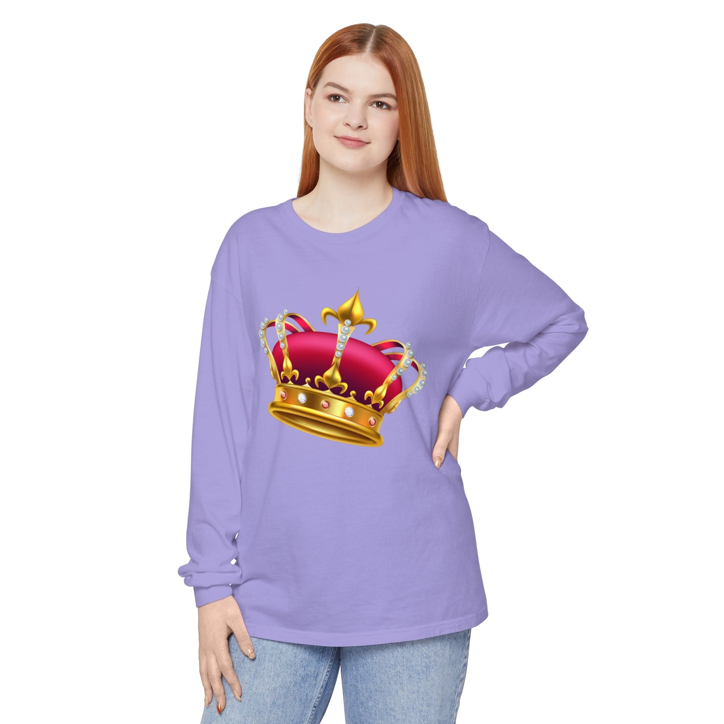 Unisex Garment-dyed Long Sleeve T-Shirt - British Royal Crown Design