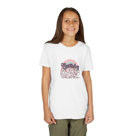 Youth Short Sleeve Tee - Birthday Girl Pink Rainbow Animal Print Clipart - Fun Celebratory T-Shirt for Little Ones