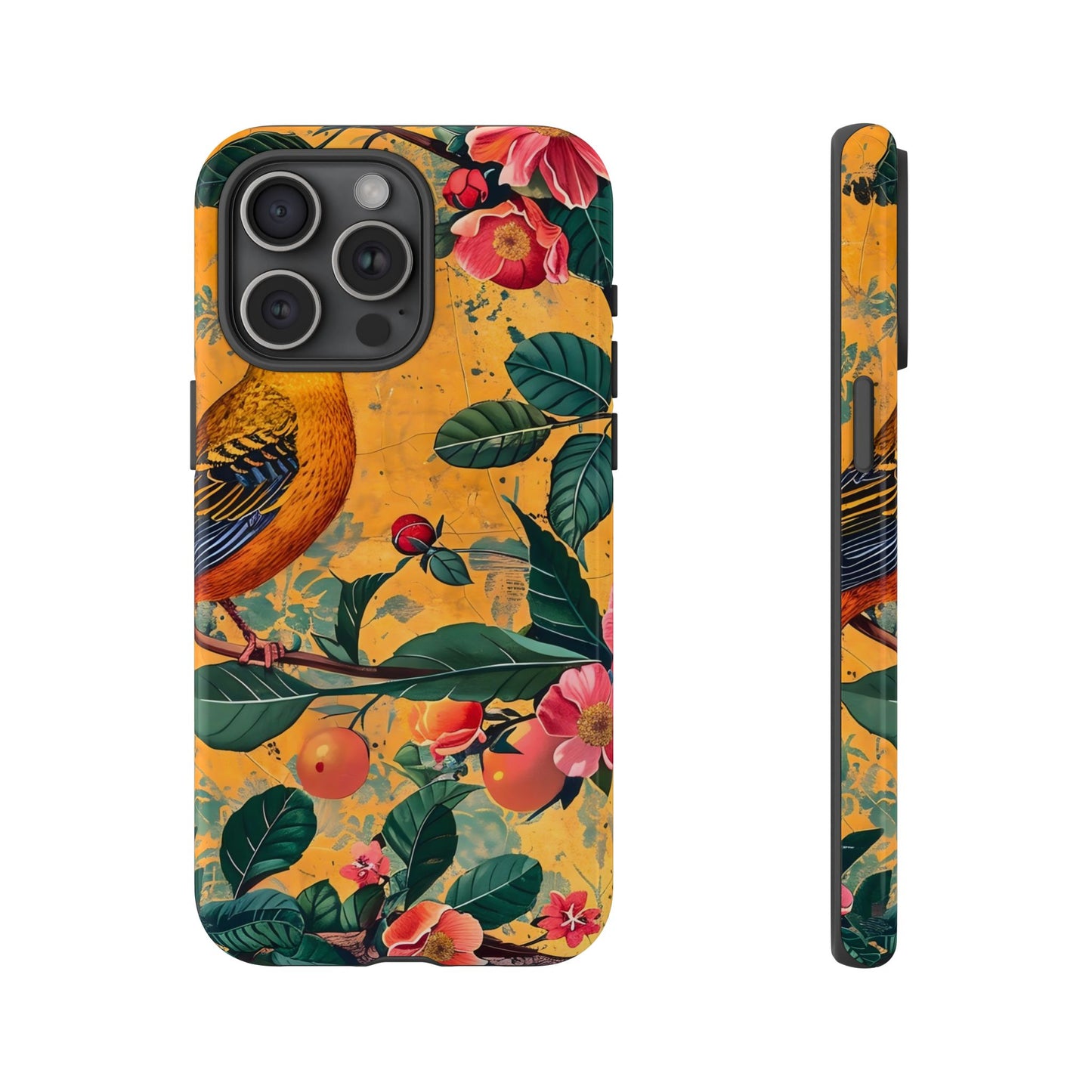 Colorful Floral Phone Case, Tough Cases, Nature-Inspired, Bird Design, Eco-Friendly Gift, Phone Protector for Spring