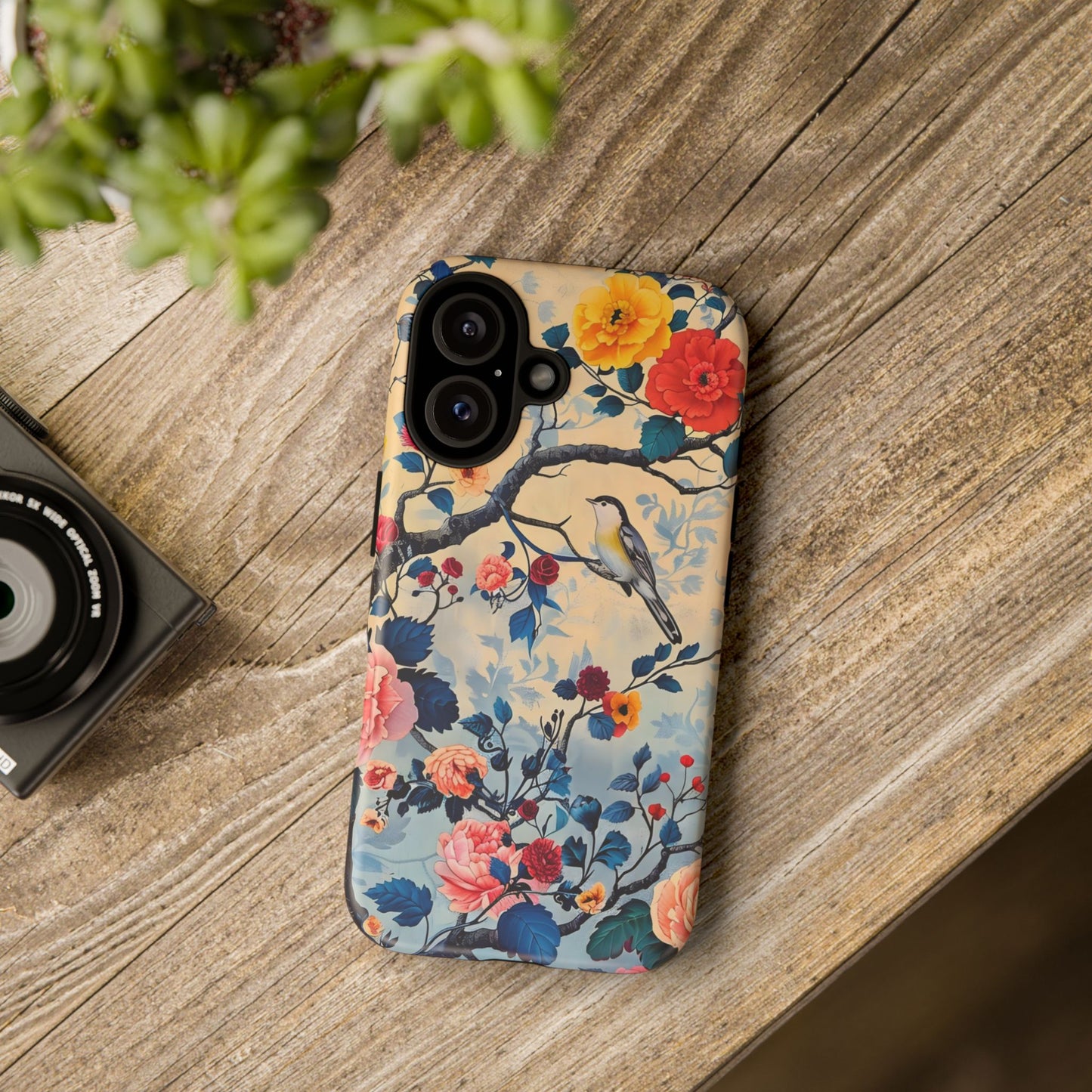 Floral Phone Case, Tough Cases with Bird and Flower Design, Trendy Accessory, Gift for Nature Lovers, Stylish Protection