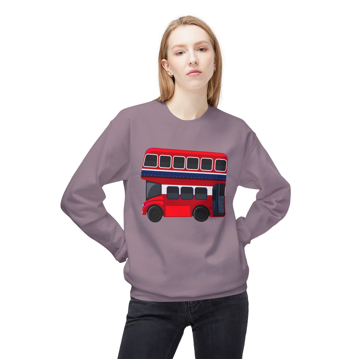 Unisex Midweight Softstyle Fleece Crewneck Sweatshirt - London Transport English Bus