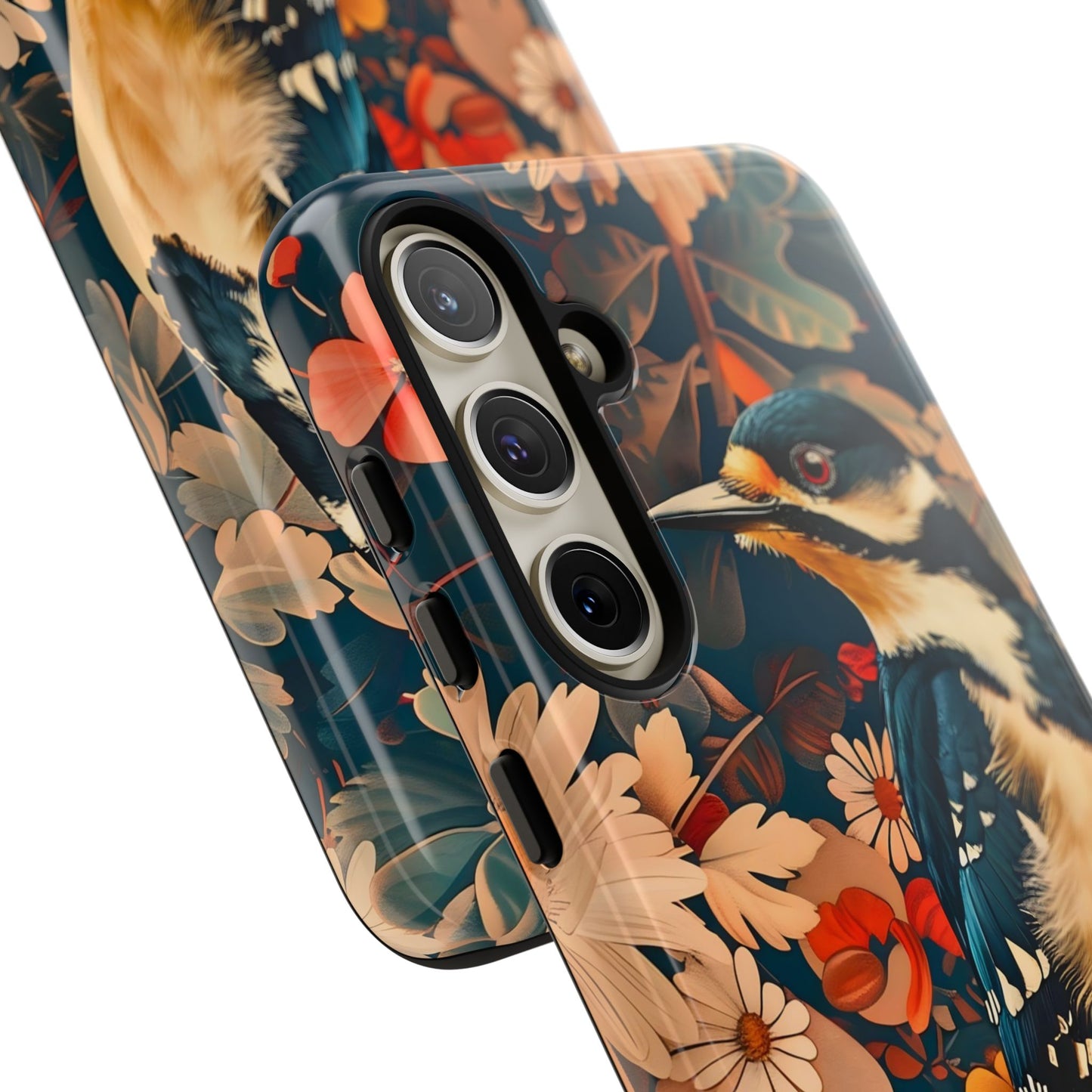Artistic Bird Phone Case, Unique Tough Cases for Nature Lovers, Floral Design, Cute Gift, Customized Phone Accessories