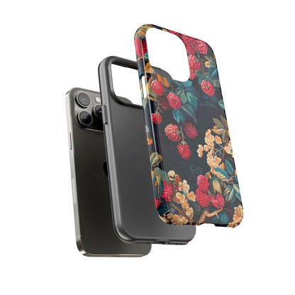 Floral Phone Case with Berry Design, Durable Phone Cover, Floral Print, Gift for Plant Lovers, Nature-Inspired Accessory