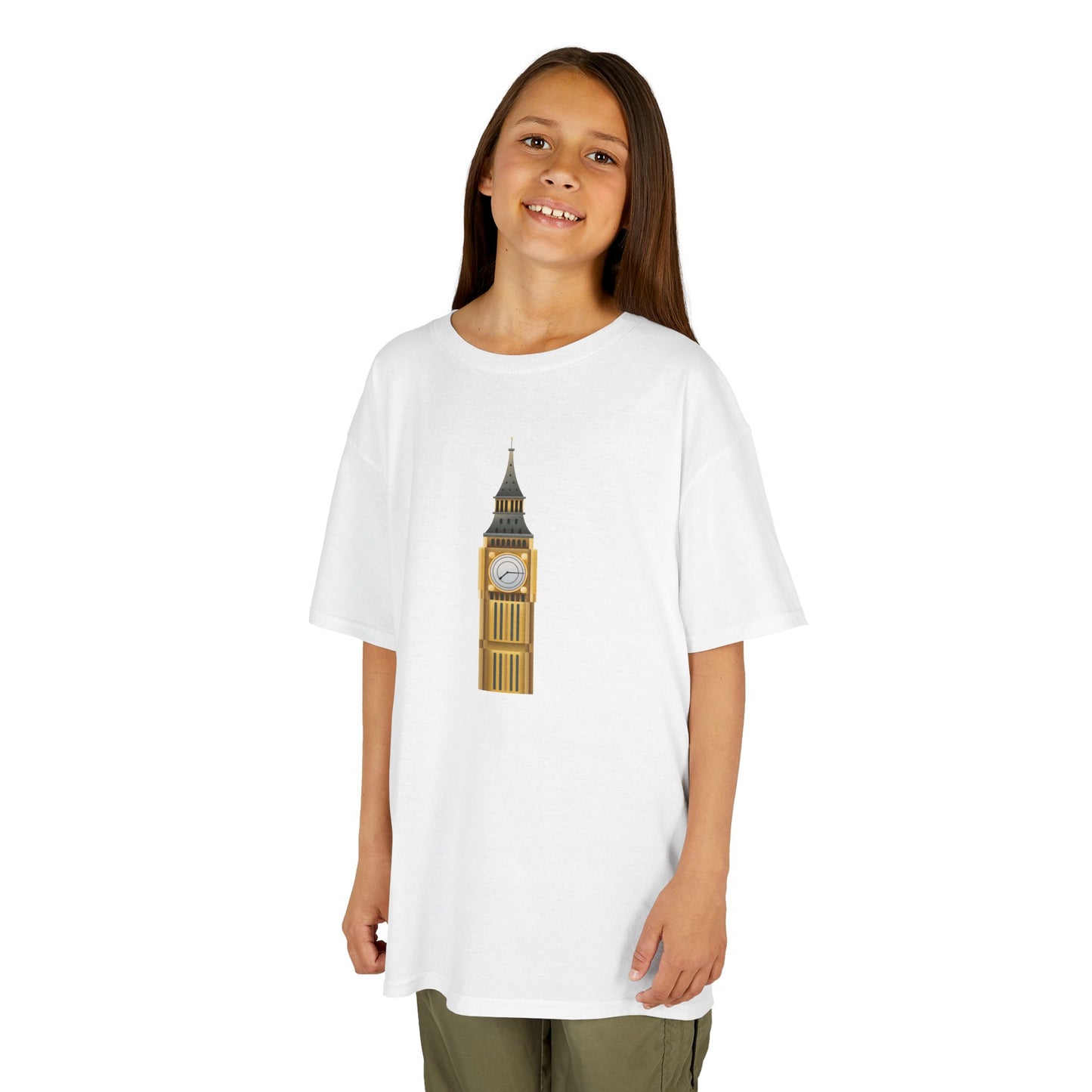 Kids Heavy Cotton Tee - Big Ben Tower Watercolor Art Print -  Fun London Design for Little Explorers