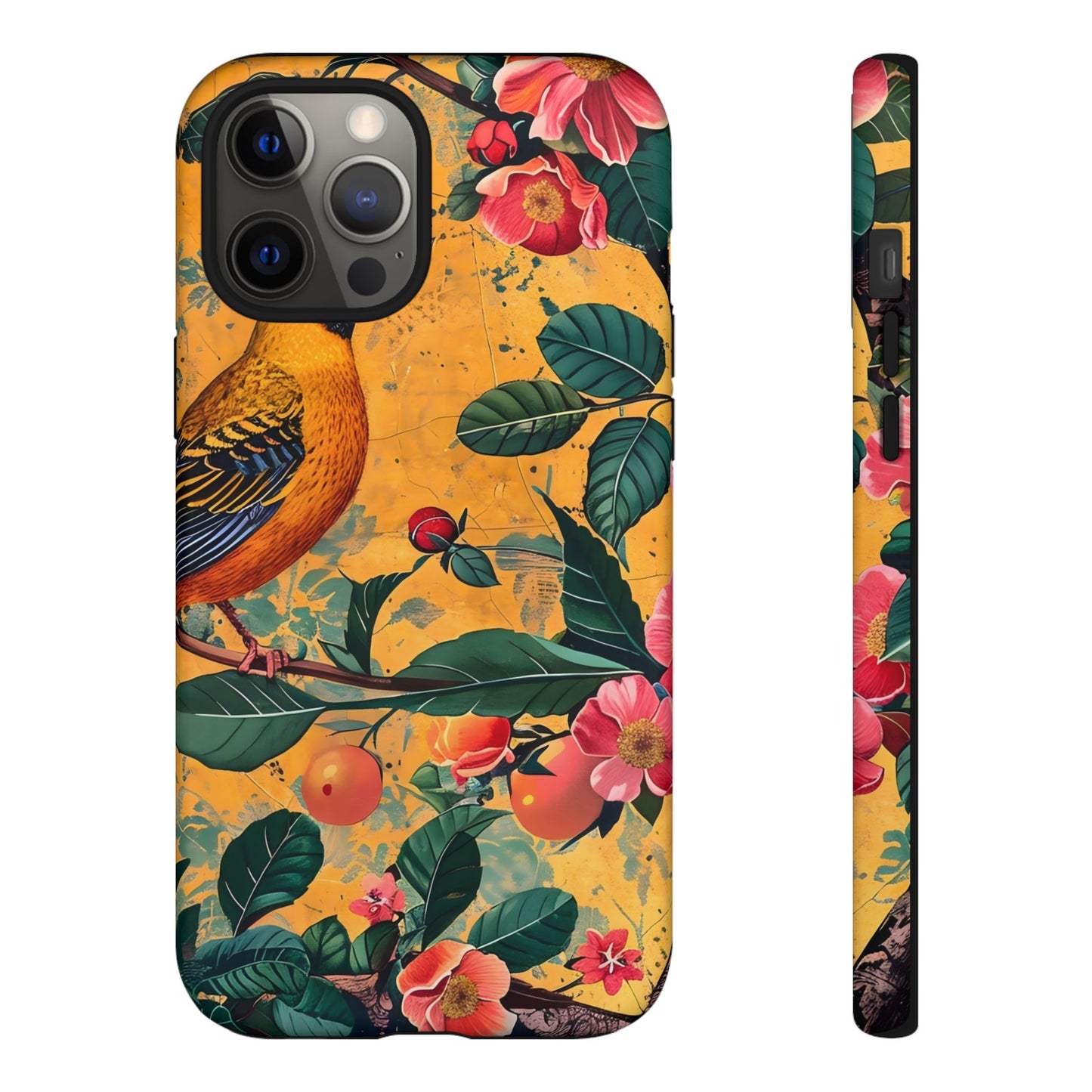 Colorful Floral Phone Case, Tough Cases, Nature-Inspired, Bird Design, Eco-Friendly Gift, Phone Protector for Spring