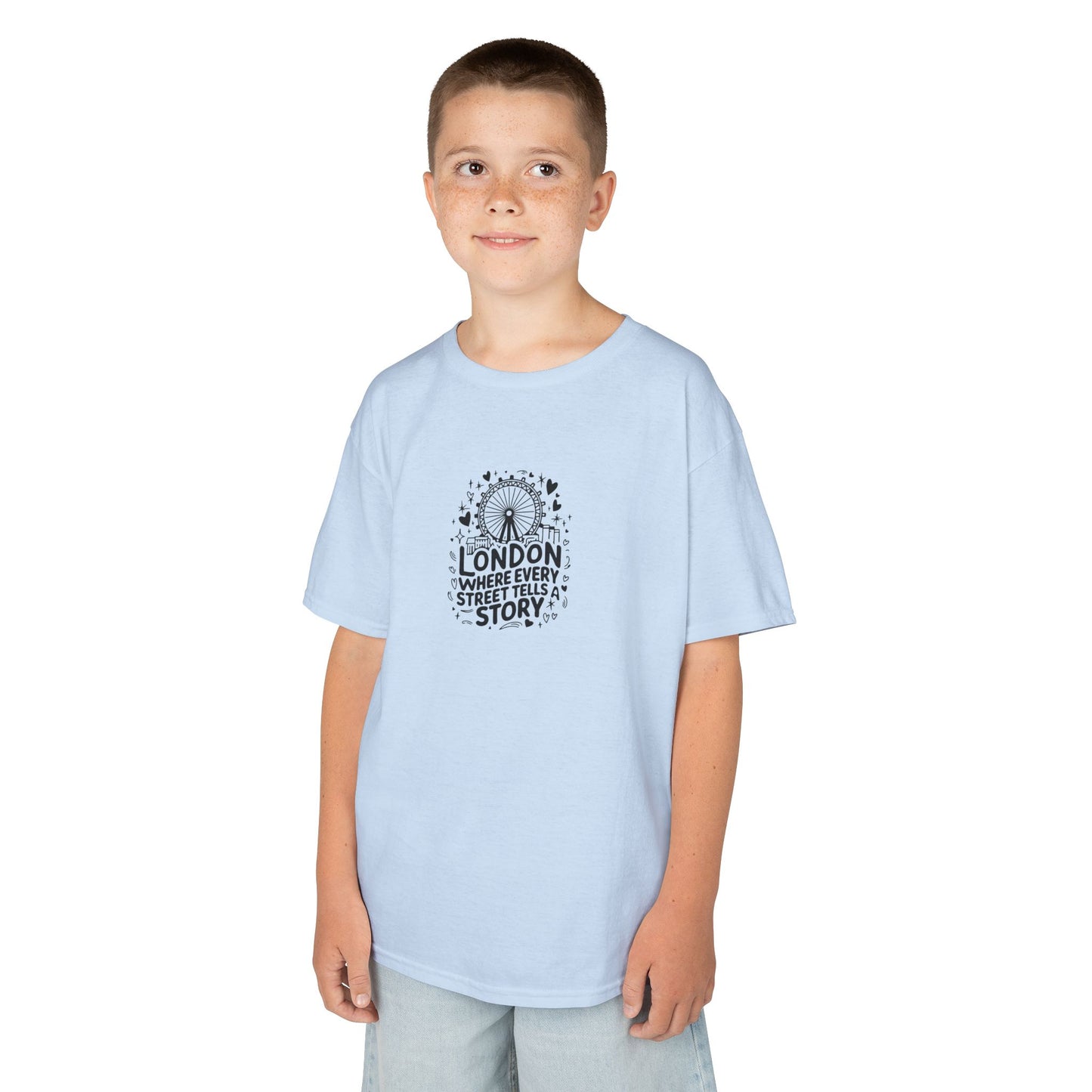 Kids London Story Tee -  London where every street tells story - Fun Heavy Cotton T-Shirt for Young Explorers