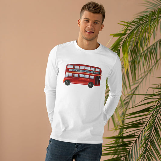 Men’s Base Longsleeve Tee - London Transport English Bus - Iconic Red Double-Decker