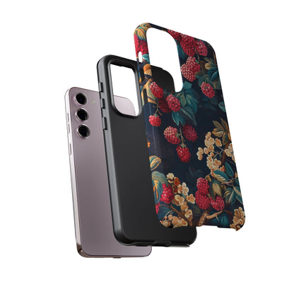 Floral Phone Case with Berry Design, Durable Phone Cover, Floral Print, Gift for Plant Lovers, Nature-Inspired Accessory