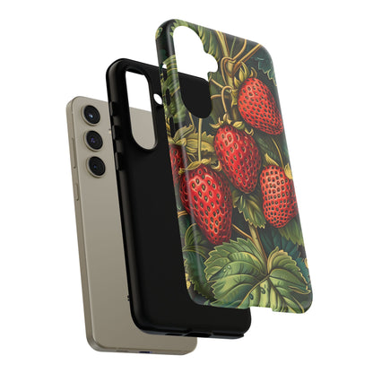 Strawberry Phone Case, Tough Berry Case, Floral Phone Cover, Cute Smartphone Shell, Nature-Inspired Gift