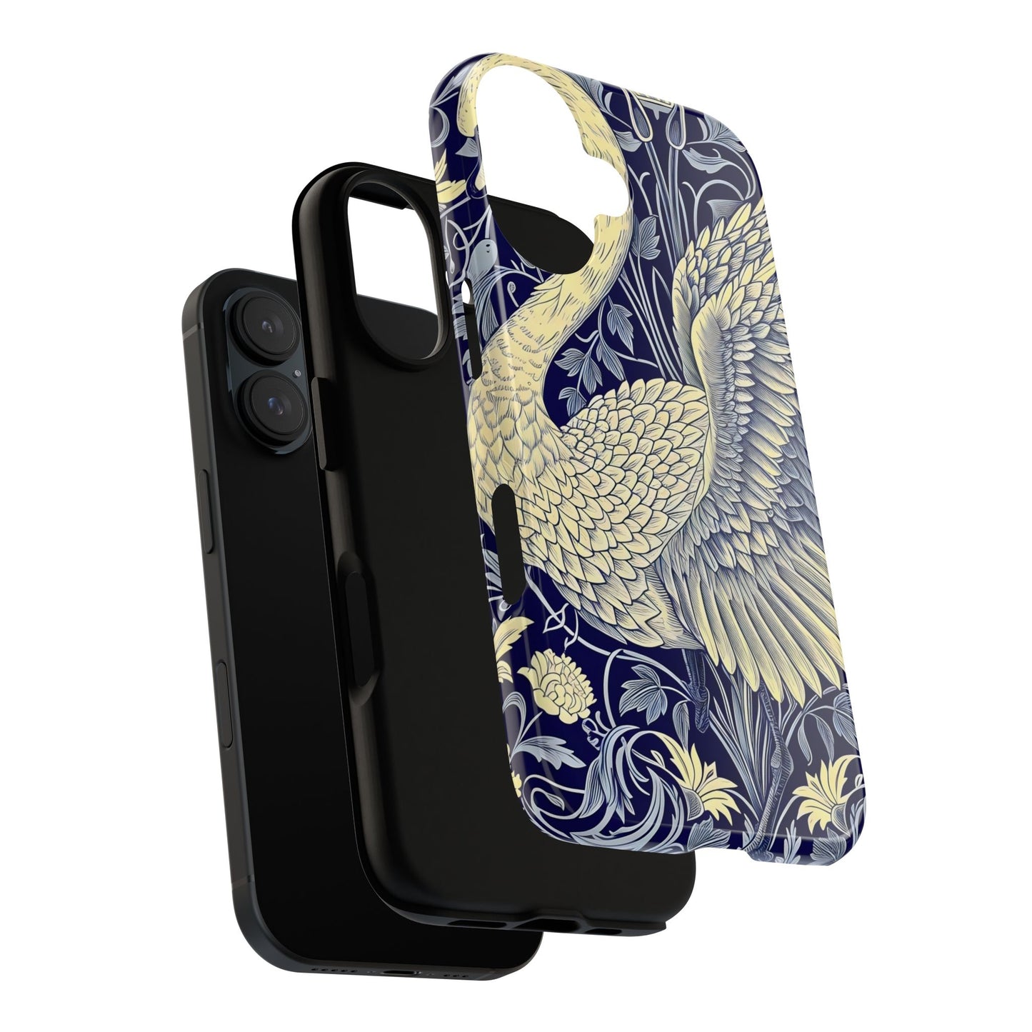 Elegant Swan Phone Case, Floral Design, Tough Cases for Gift, Stylish Protection, Unique Phone Accessory, Modern Floral Art