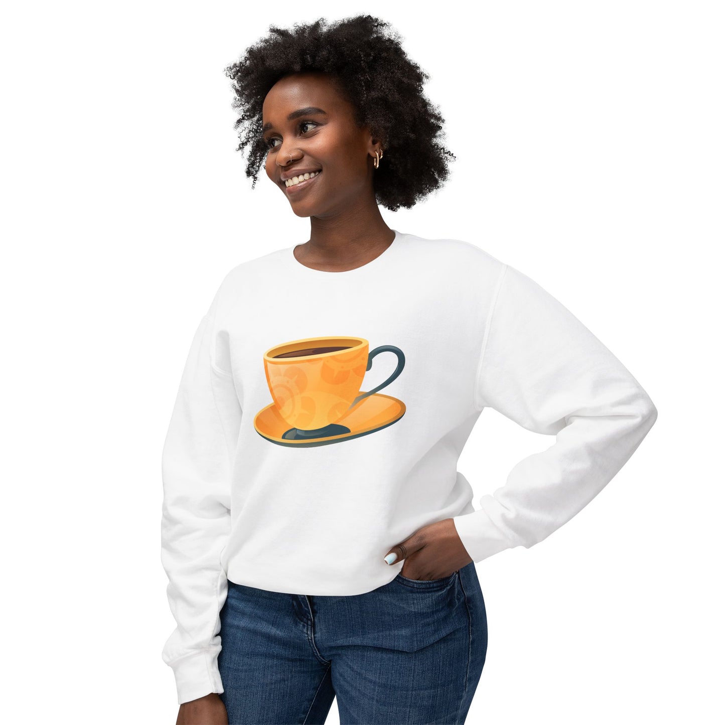 Unisex Lightweight Crewneck Sweatshirt - Elegant British Tea Cup - Classic Tea Time Style