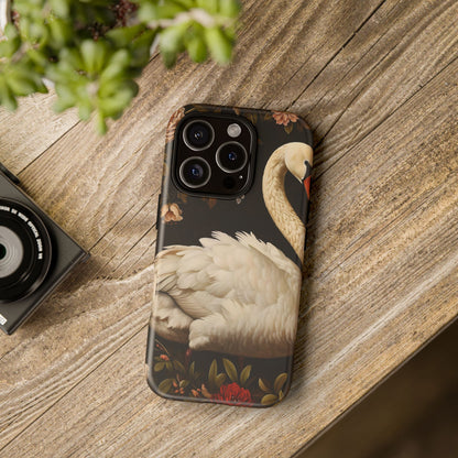 Elegant Swan Phone Case, Floral iPhone Cover, Tough Phone Case, Gift for Her, Nature Lover, Mother's Day, Birthday