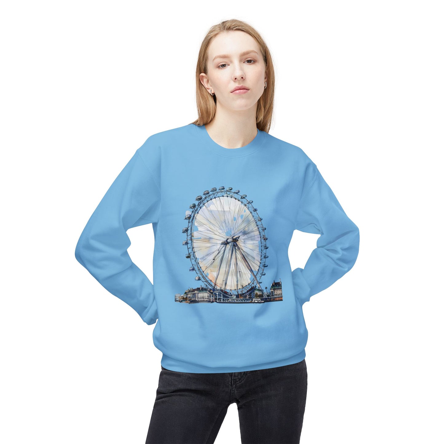 Unisex Midweight Softstyle Fleece Crewneck Sweatshirt - London's Iconic Wheel