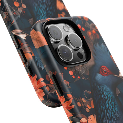 Vibrant Phone Case with Floral Peacock Design - Tough Cases, Artistic Phone Cover, Unique Gift for Nature Lovers, Stand Out Tech Accessory