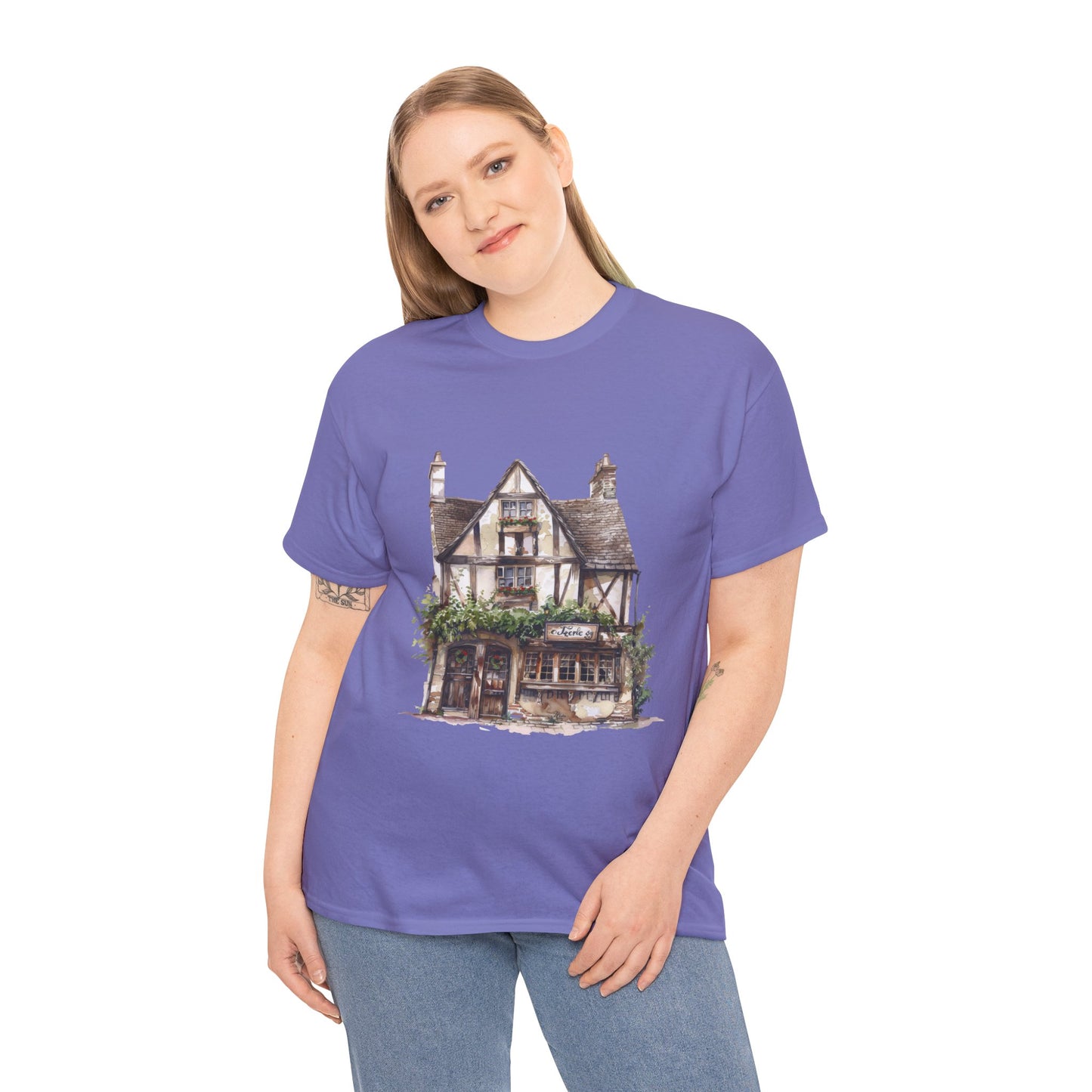 Unisex Heavy Cotton Tee - Cottages & Cobblestones - A British Village Dream