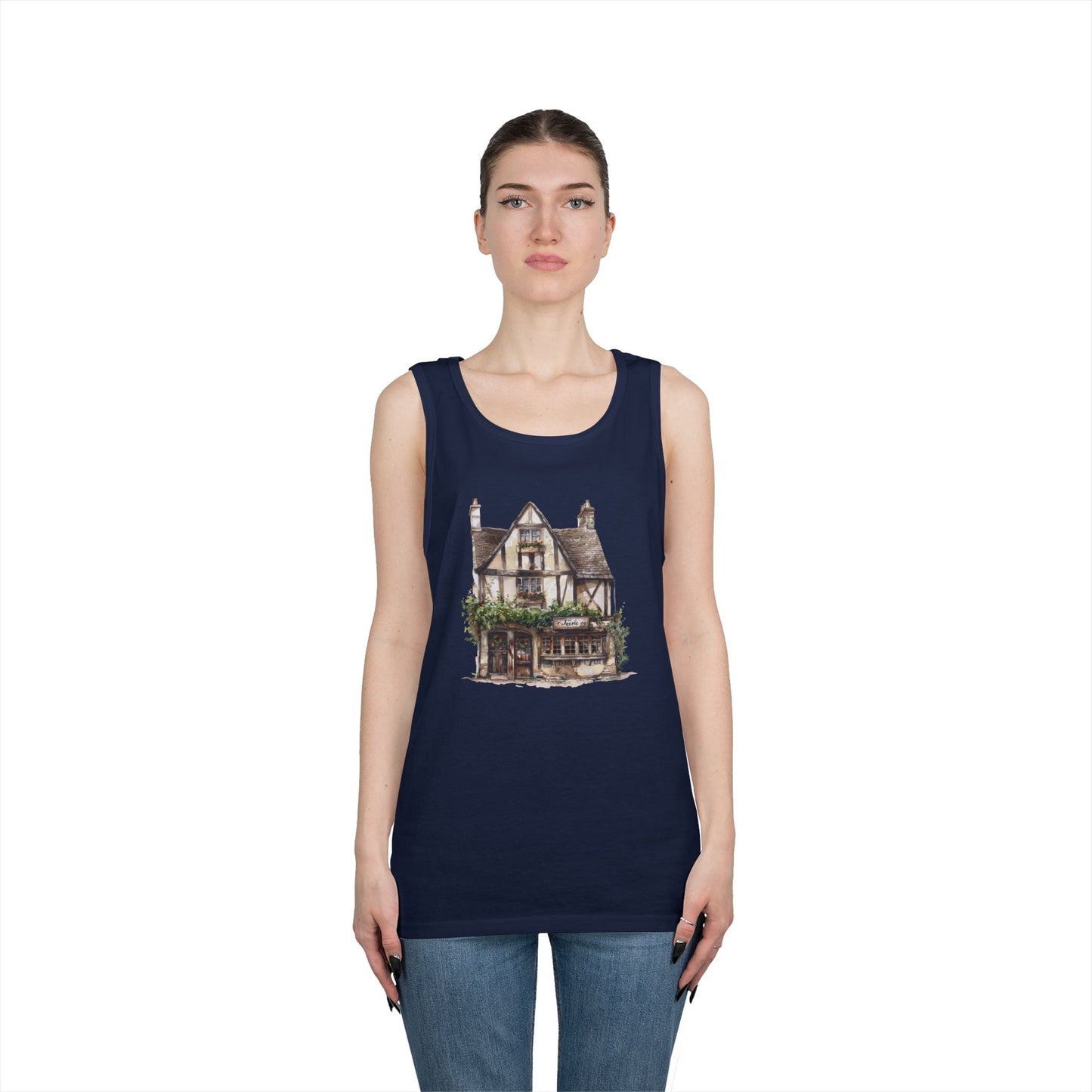 Unisex Heavy Cotton Tank Top - Rustic Vintage England House Artwork