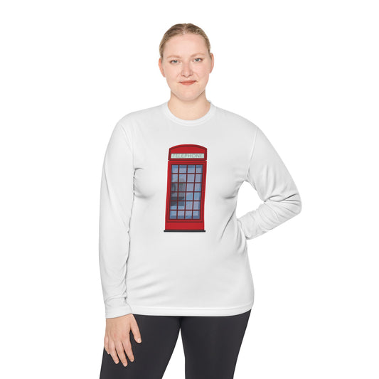 Unisex Lightweight Long Sleeve Tee - Iconic British Public Telephone - Classic Red Phone Box Design