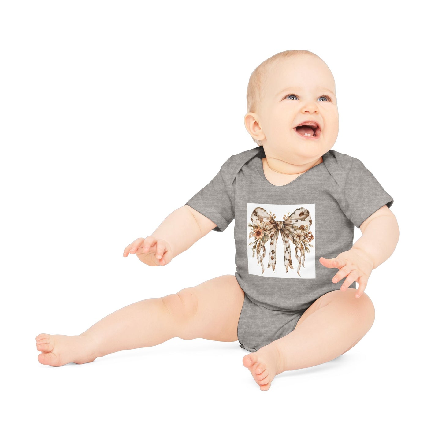 Floral Bow Baby Bodysuit - Organic Short Sleeve Outfit for Infants