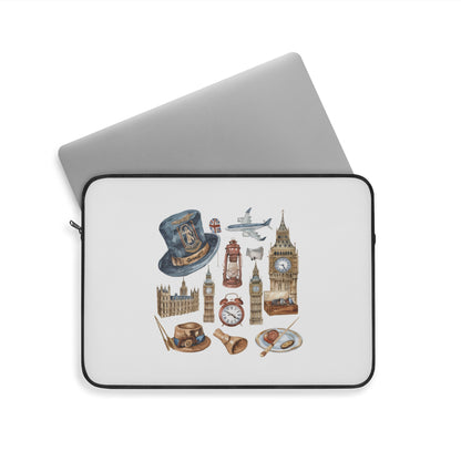 Vintage London Travel Laptop Sleeve, Cute England Design, Gift for Travelers, Laptop Bag, Computer Case, Stylish Tech Accessory