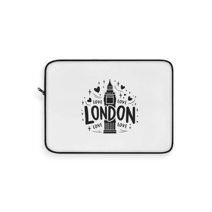 London Love Laptop Sleeve | Bohemian Tech Case, Gifts for Travelers, Black and White Design, Computer Sleeve, London Souvenir