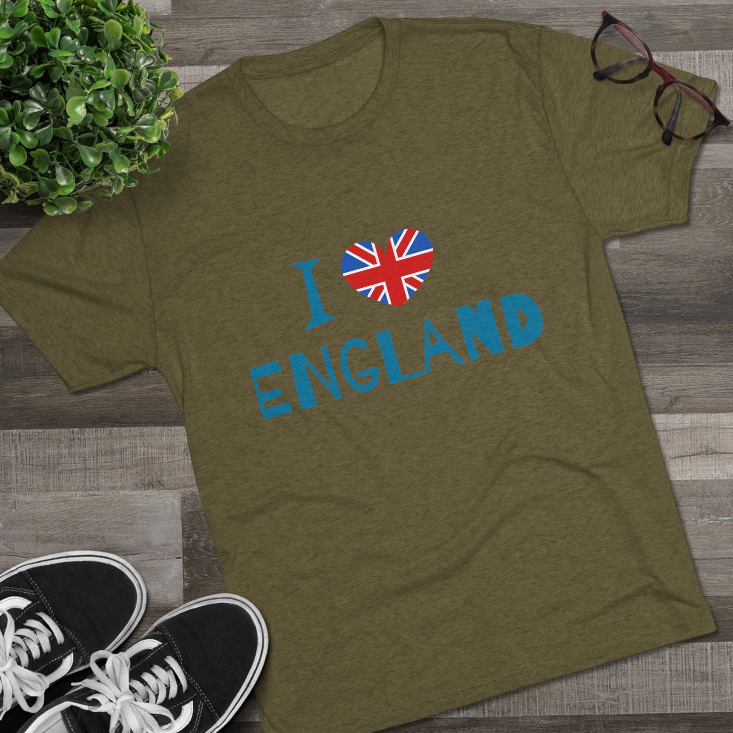 I Love England - Union Jack Heart Trendy Unisex Tri-Blend Crew Tee