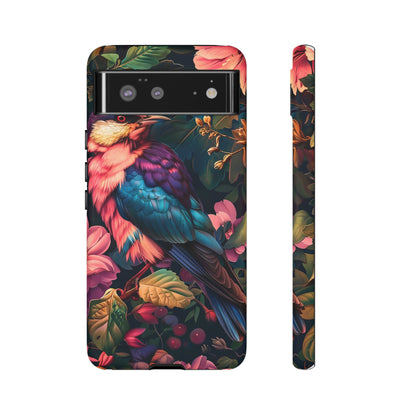 Vibrant Phone Case, Tropical Bird Design, Tough Phone Cover, Floral Tech Accessory, Gift for Nature Lovers