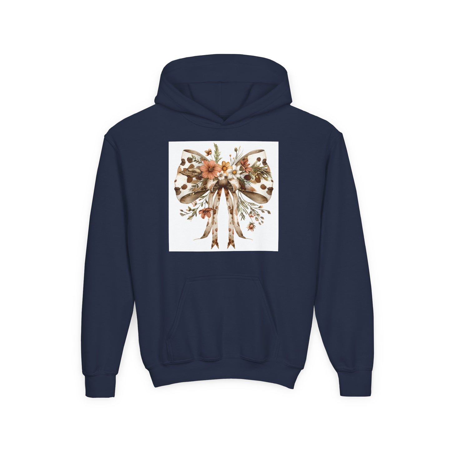 Floral Bow Youth Hoodie – Cozy Sweatshirt for Kids