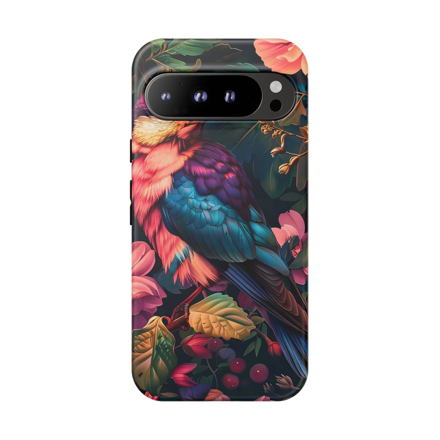 Vibrant Phone Case, Tropical Bird Design, Tough Phone Cover, Floral Tech Accessory, Gift for Nature Lovers