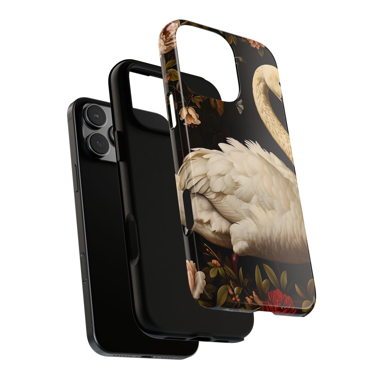 Elegant Swan Phone Case, Floral iPhone Cover, Tough Phone Case, Gift for Her, Nature Lover, Mother's Day, Birthday