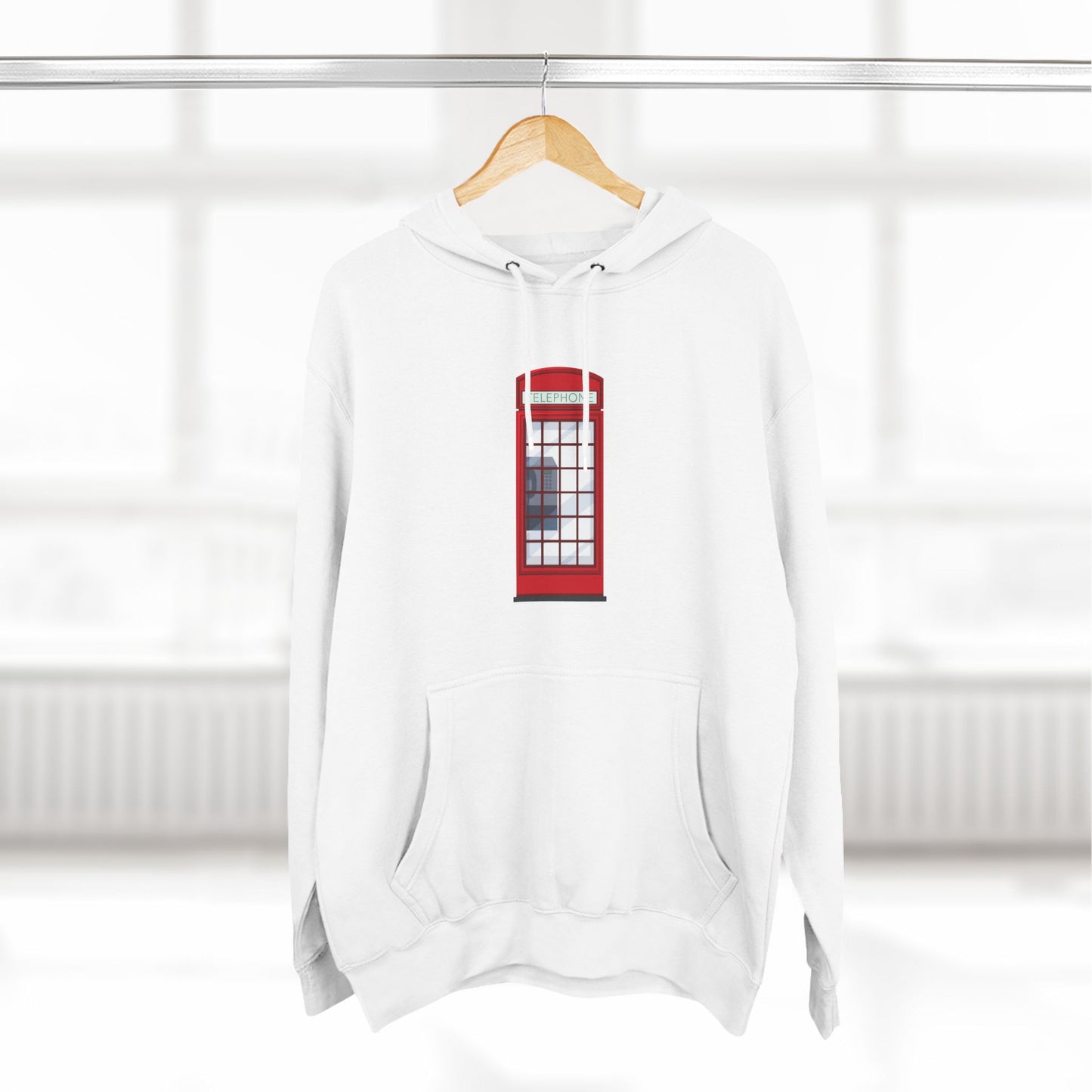 Iconic British Red Telephone Relaxed Three-Panel Fleece Hoodie