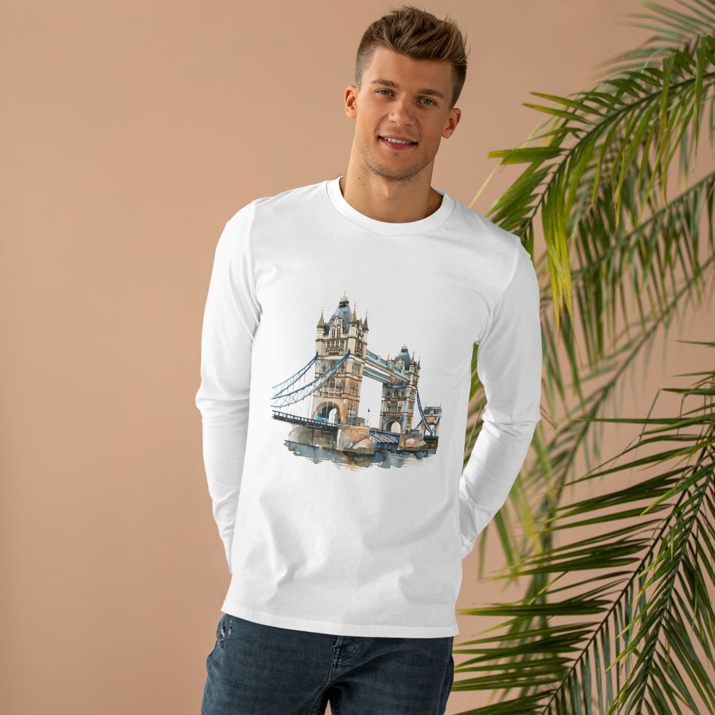 Men’s Base Longsleeve Tee - London Bridge - Iconic Landmark and Historical Beauty