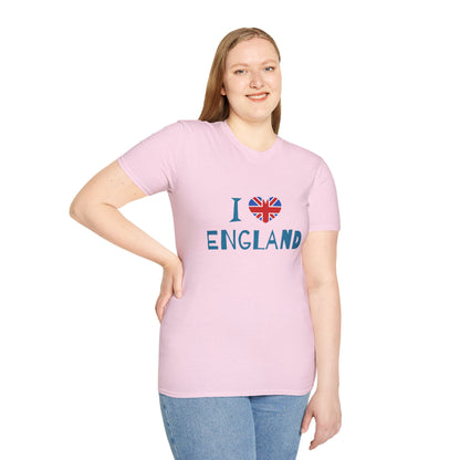Unisex Softstyle T-Shirt - I Love England - Union Jack Heart Design