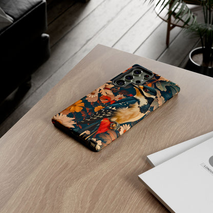 Artistic Bird Phone Case, Unique Tough Cases for Nature Lovers, Floral Design, Cute Gift, Customized Phone Accessories