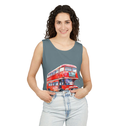 Unisex Garment-Dyed Tank Top - Classic London Double-Decker Bus Artwork